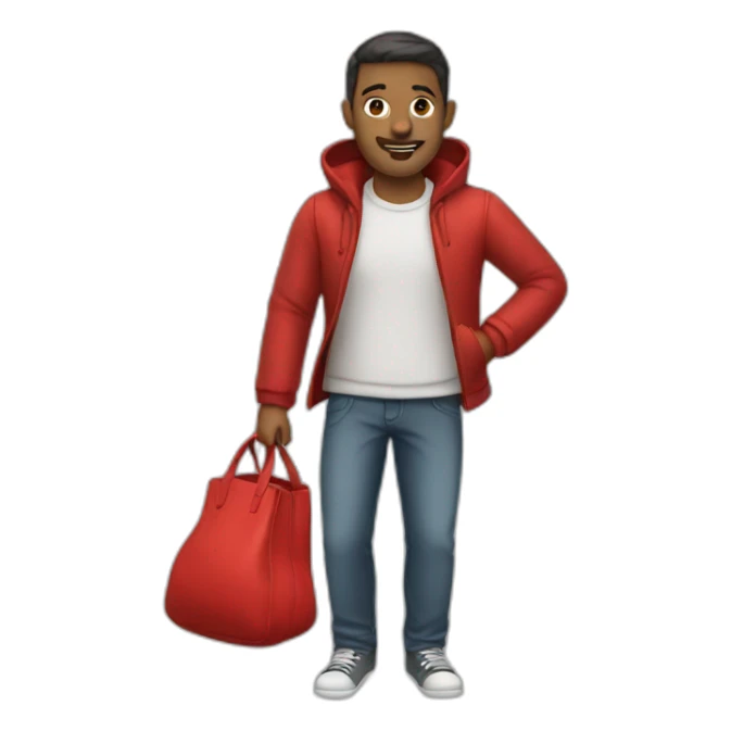 man with red bag sticker
