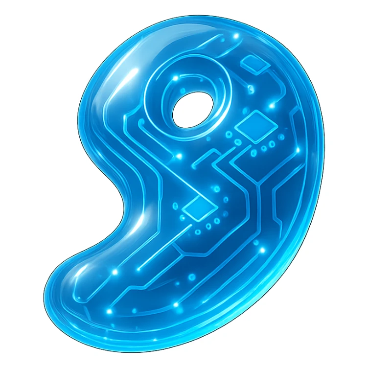 single magatama bead, glowing lines, glossy circuit style sticker