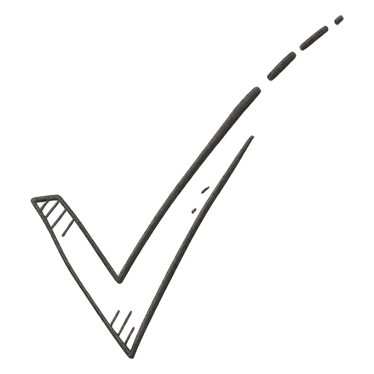 hand drawn outlined checkmark with a broken line suggesting uncertainty sticker