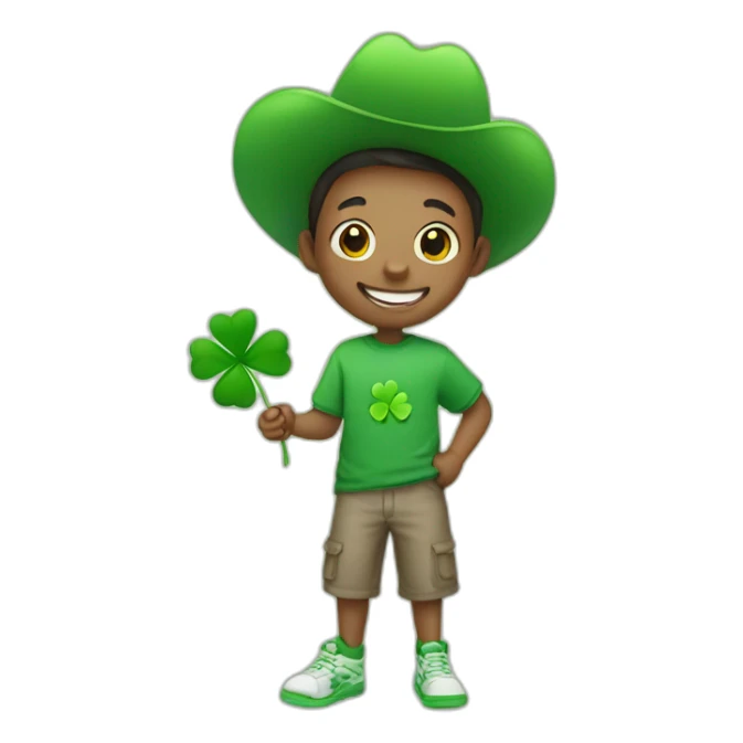 happy boy with four-leaf clover in his hand sticker