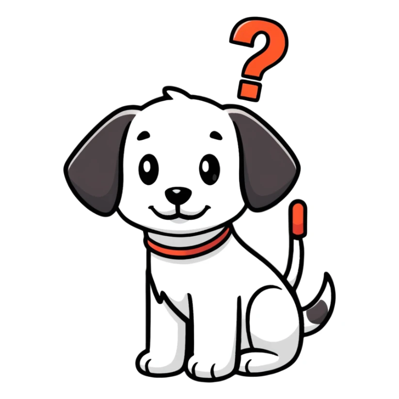 cartoon dog with a question mark above its head sticker