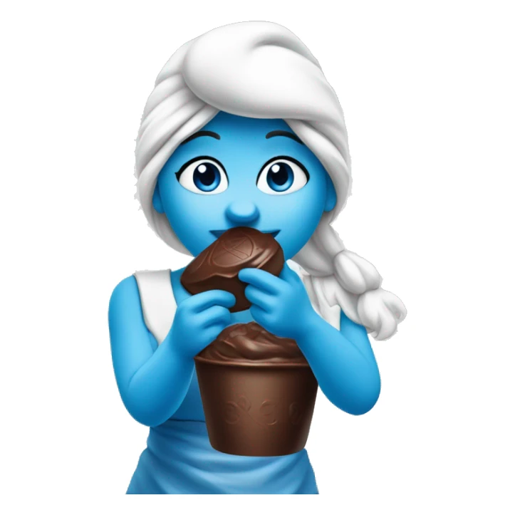 Female Smurf eating chocolate sticker