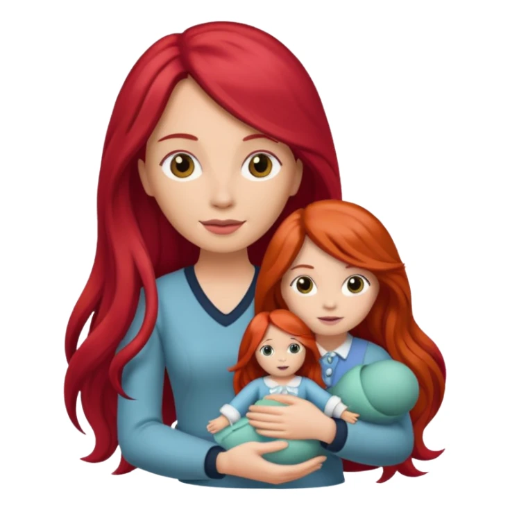 long red haired woman holding  doll sticker