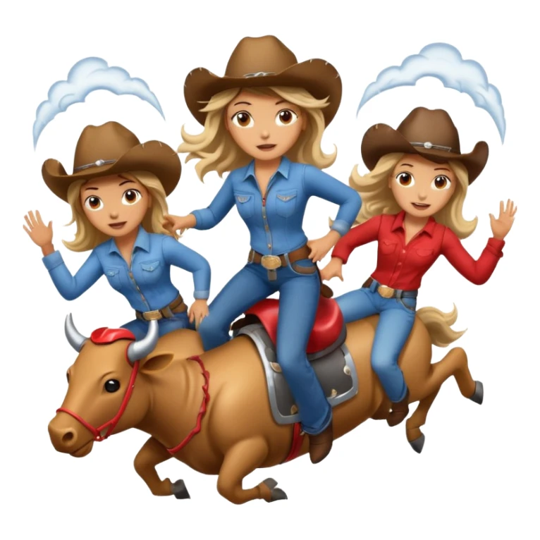 Three girls riding mechanical bulls in a tornado sticker