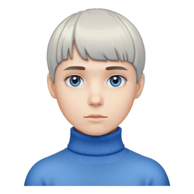 Grey bowl cut, blue eye, chunky turtleneck sticker