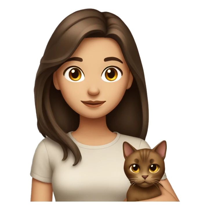 Brunette girl with brown cat sticker