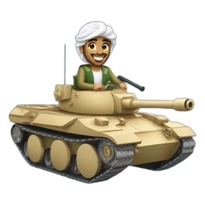 Prince from Saudi Arabia riding on a tank, smiling sticker