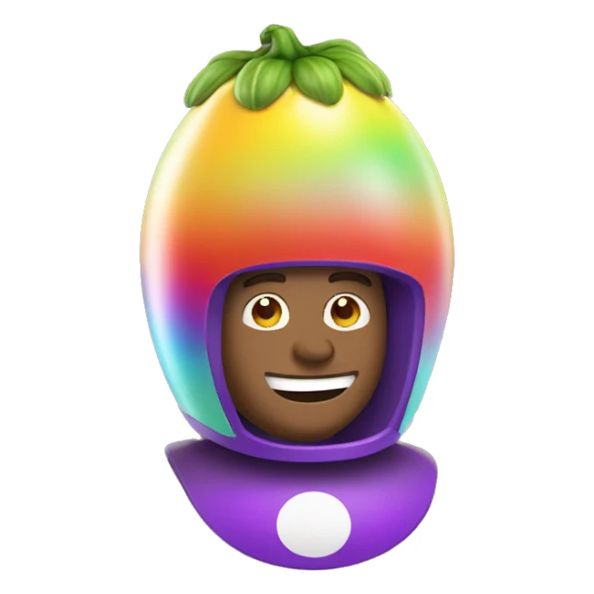 Man riding egg plant with rainbow helmet sticker