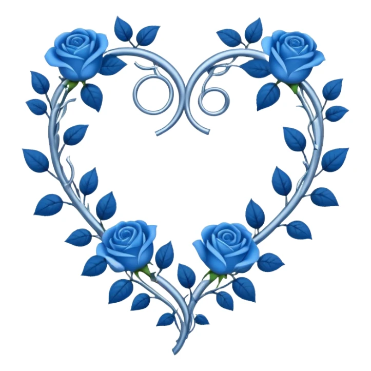 heart shape silver vine with blue roses border sticker