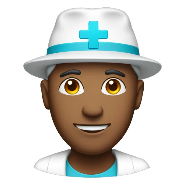 Man with medical hat sticker