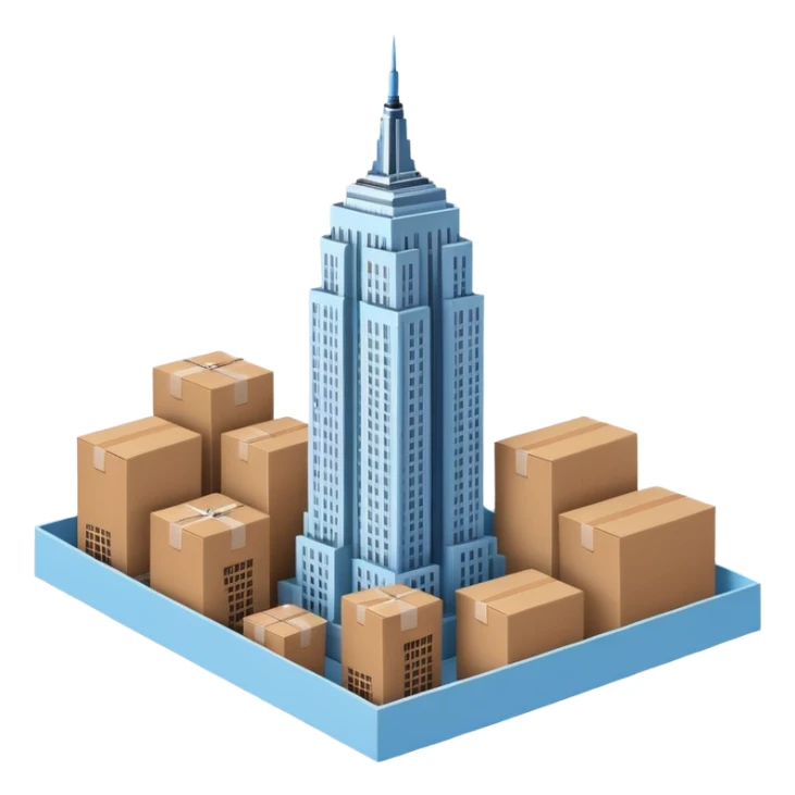 Empire State Building light blue with plain brown cardboard boxes sticker