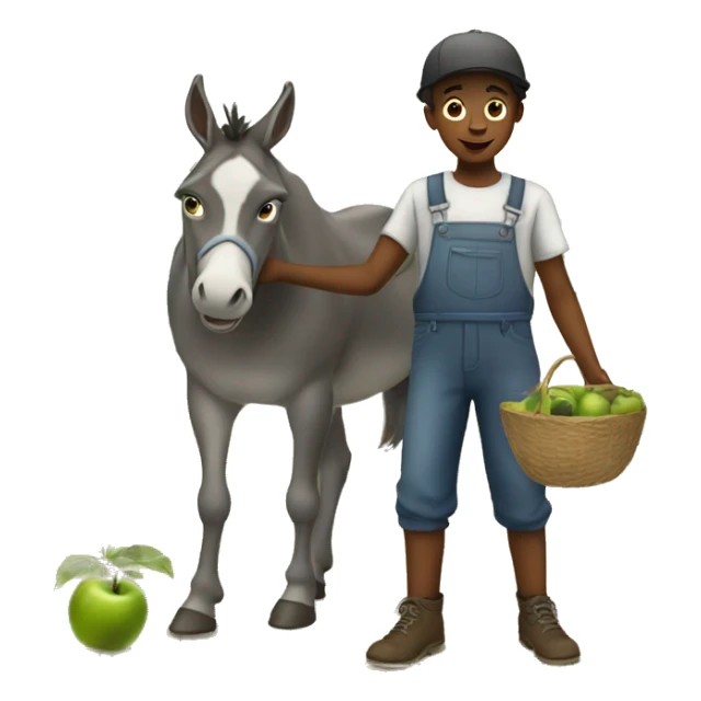 A young boy working in an orchard with a donkey  sticker