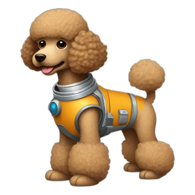 Light brown poodle seated with an spaceman suit and helmet sticker