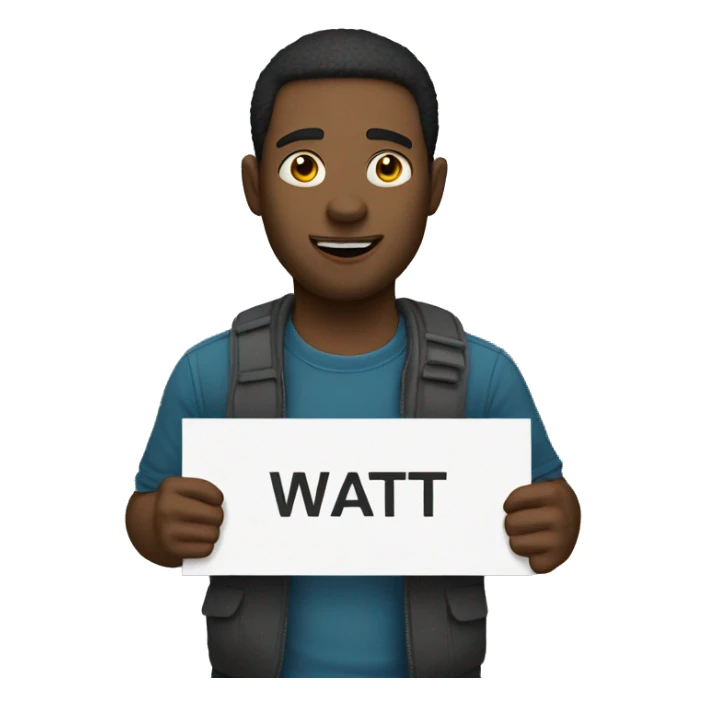 man holding up sign that says "wait" sticker