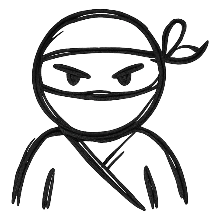 ninja, hand drawn black outline style sticker
