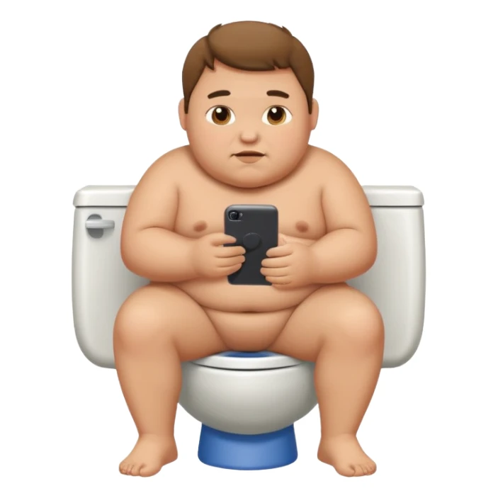 chubby man on a toilet, using a smartphone sticker