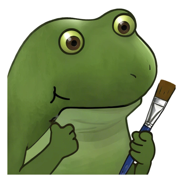 with brown afro, holding up a paint brush sticker