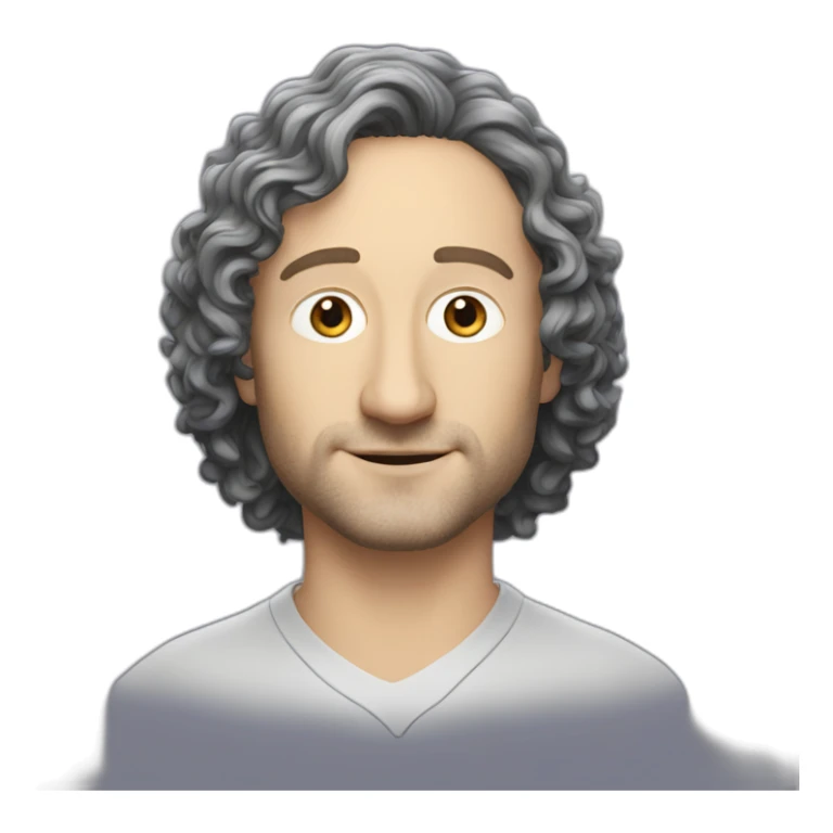 tim robinson with shoulder length curly black hair, wide triangular shape flat bottom sticker