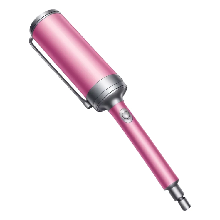 Pink Dyson Airwrap styling wand, long silver cylindrical barrel with rounded curling attachment, glossy pink body, silver accents, realistic sticker