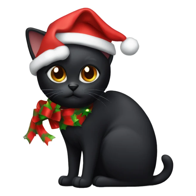 Black cat wearing Christmas hat sticker