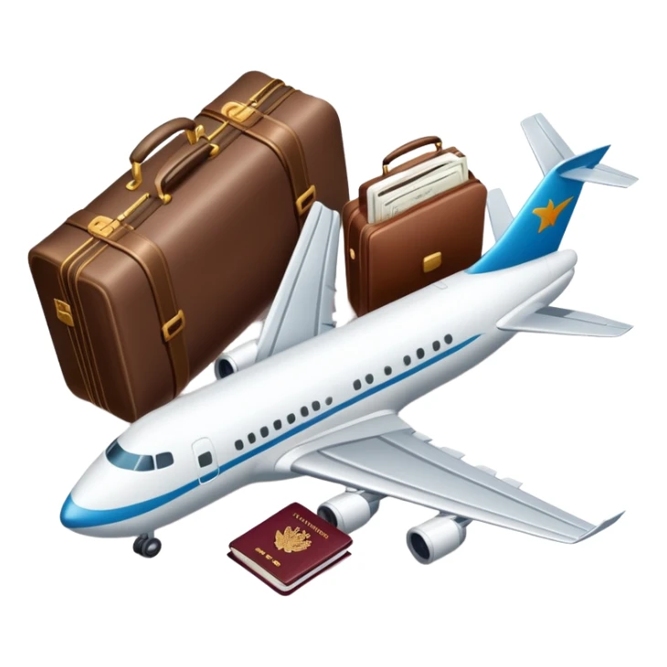airplane with luggage and passport sticker