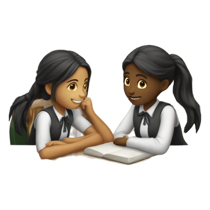 Two schoolgirl at the table are talkng sticker