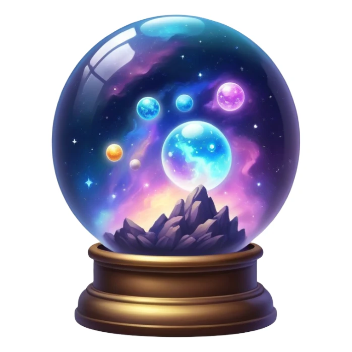 Tiny mystical mysterious celestial sparkly cloudy magical glowing spherical nebula planets inside a glass globe dome sticker