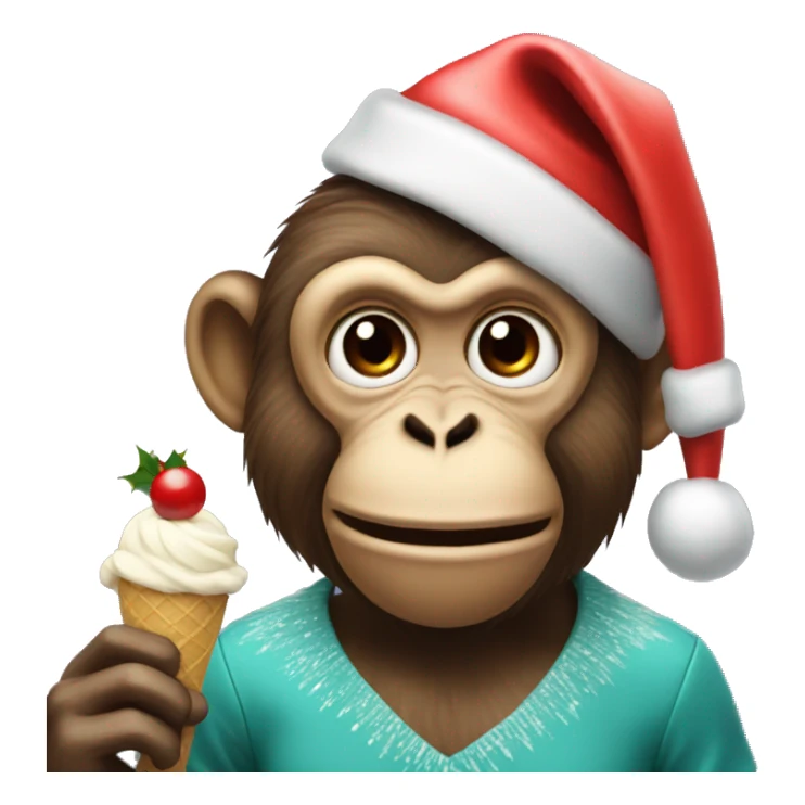 monkey with a christmas hat eating ice cream  sticker