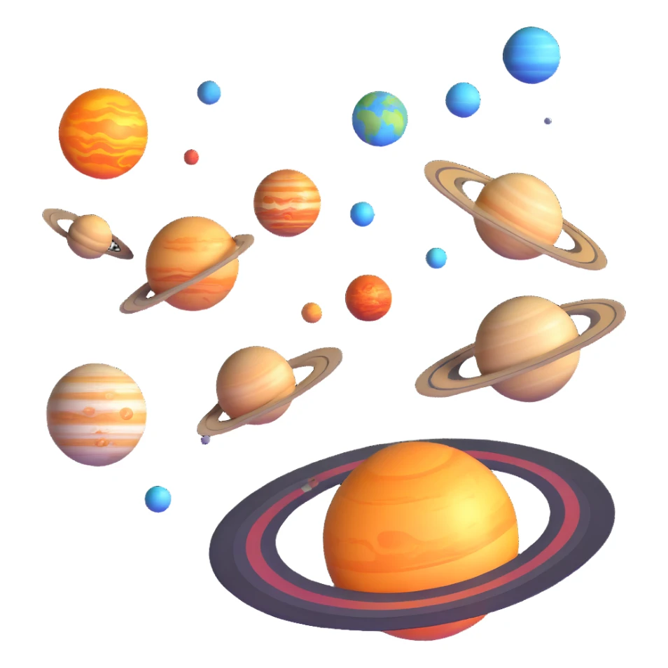 detailed 3D solar system with sun and planets sticker