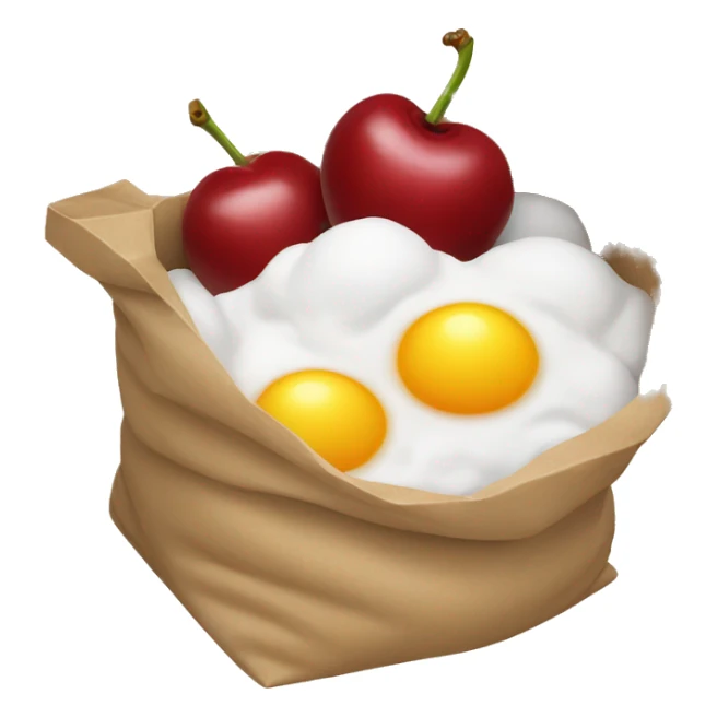 bag of flour, eggs, cherry, sticker