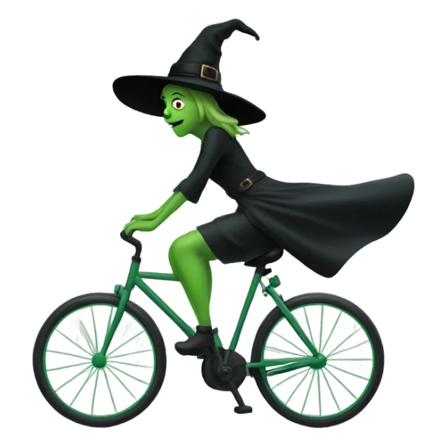 green witch with a black hat on a bike sticker