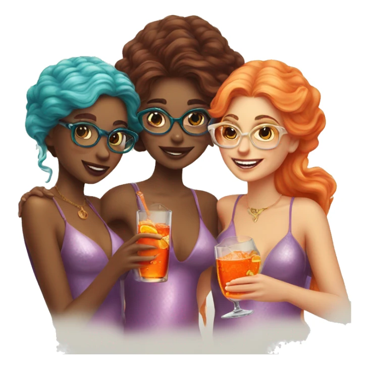 Three beautiful mermaids with glasses and drinking aperol sticker