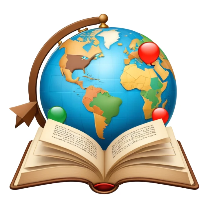 An icon featuring an open book with speech bubbles showing different alphabets—Latin, Cyrillic, Kanji. A globe and translation arrows symbolize global communication and language learning. Transparent background highlights cultural exchange and linguistic diversity. sticker