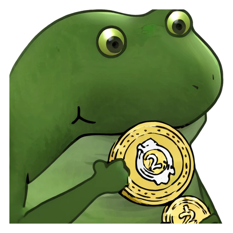 bufo frog (pepe) holding a gold coin sticker