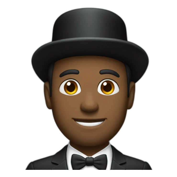 30 year old man, black suit, white tie and black top hat sticker