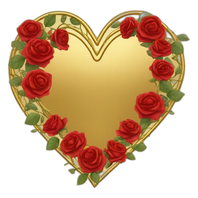 Red roses on gold vine heart shaped border sticker
