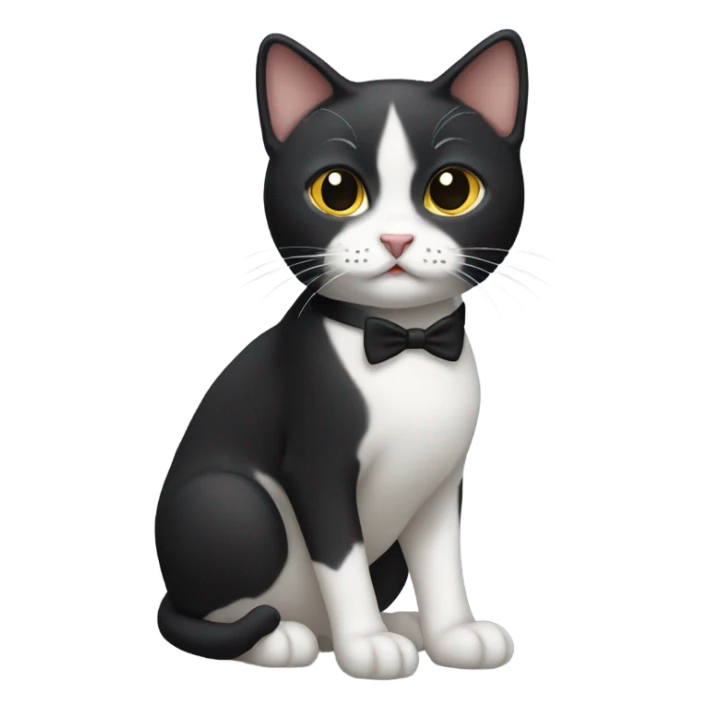 Small tuxedo short-haired cat with a black face sticker