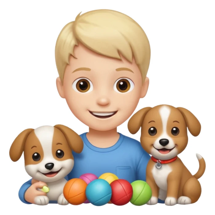 child with dog toys sticker