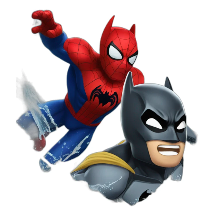Batman and Spiderman in white water sticker