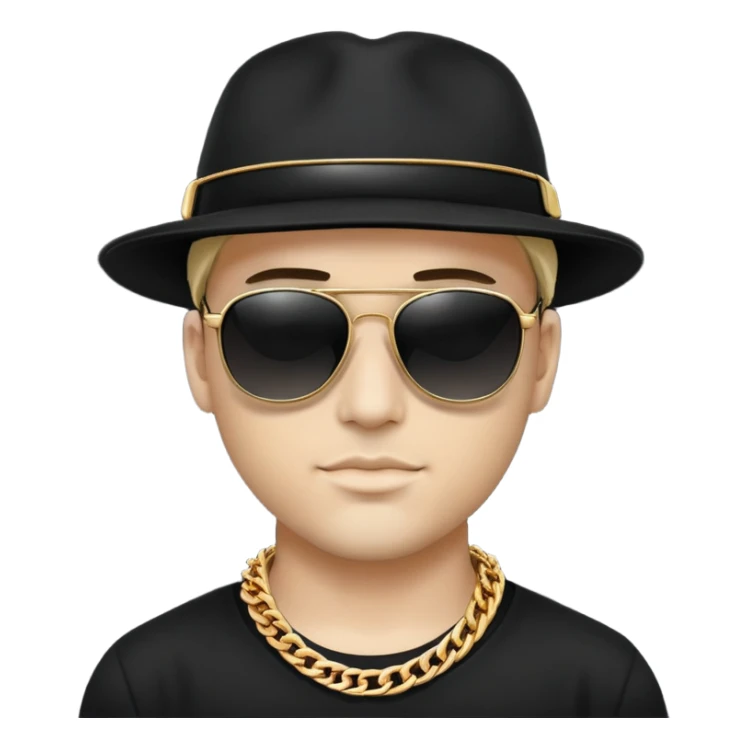 man with black sunglasses, black hat, and gold chain sticker