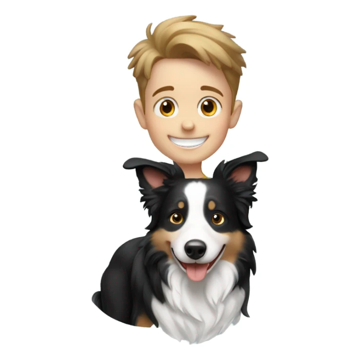 happy boy with a border collie sticker