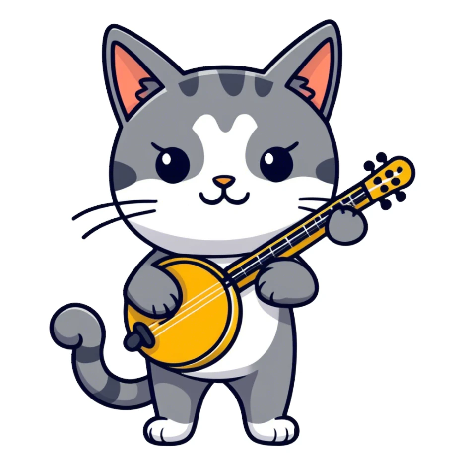 cat with a banjo and an eyepatch sticker