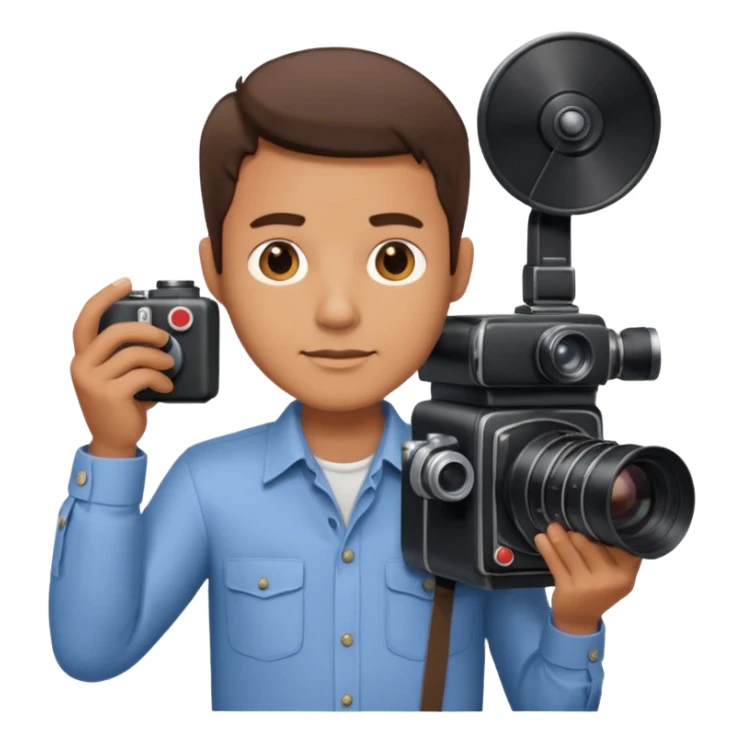 man hold  largefilm Camera ,on his shoulder sticker