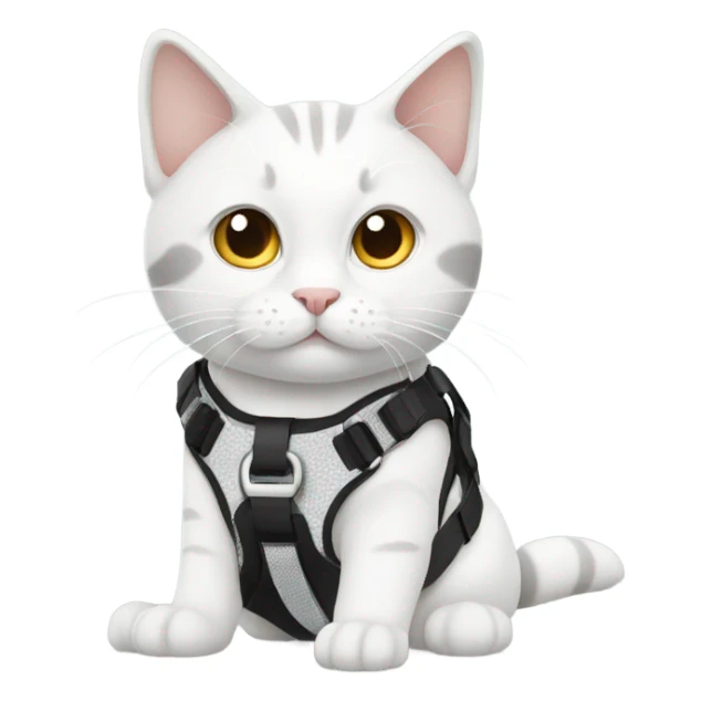 White and grey cat wearing a harness  sticker