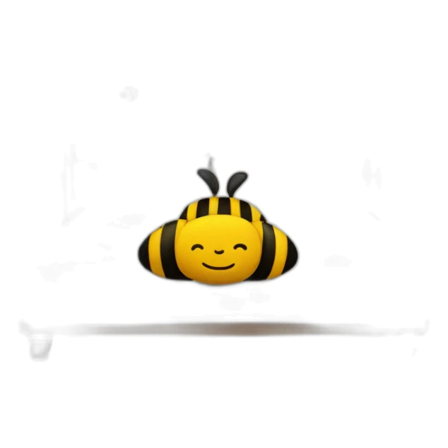 A bed with a giant bee on with a smiley face pillow sticker