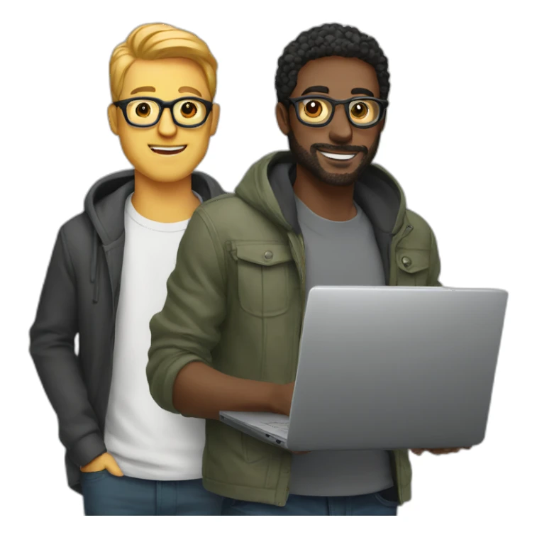 3 male designers with laptops sticker