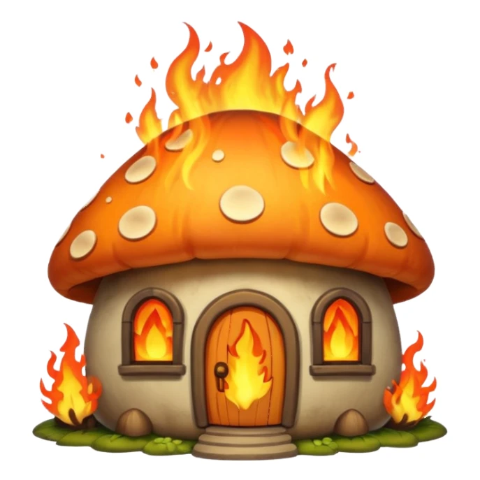 Mushroom house on fire sticker