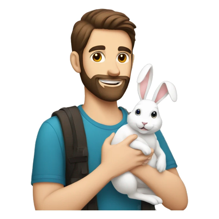 Brunette guy with a beard holds a white rabbit  sticker