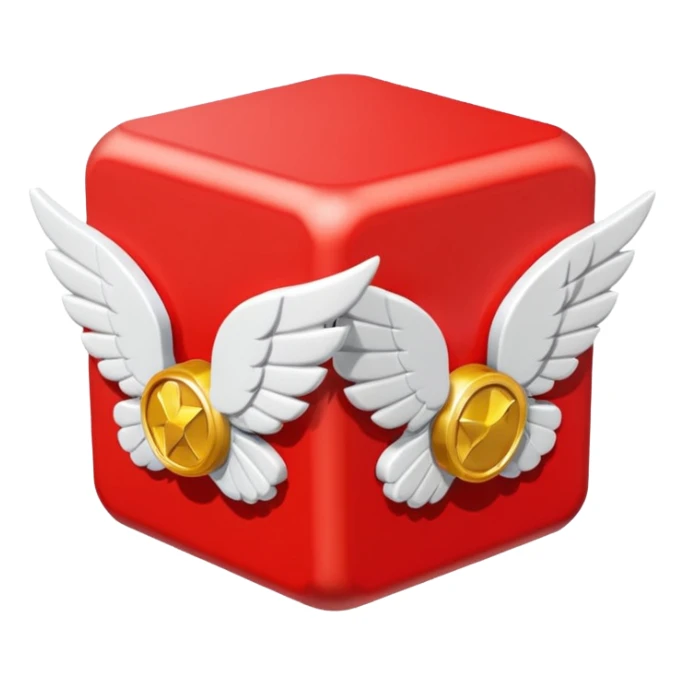 Red lucky block form super mario  with 2 white wings sticker