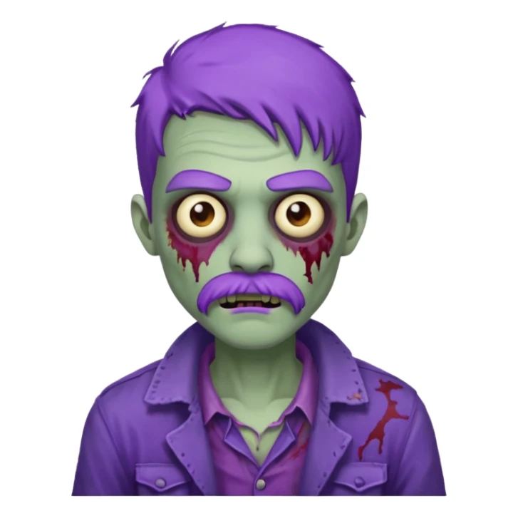 young zombie with purple mustache sticker